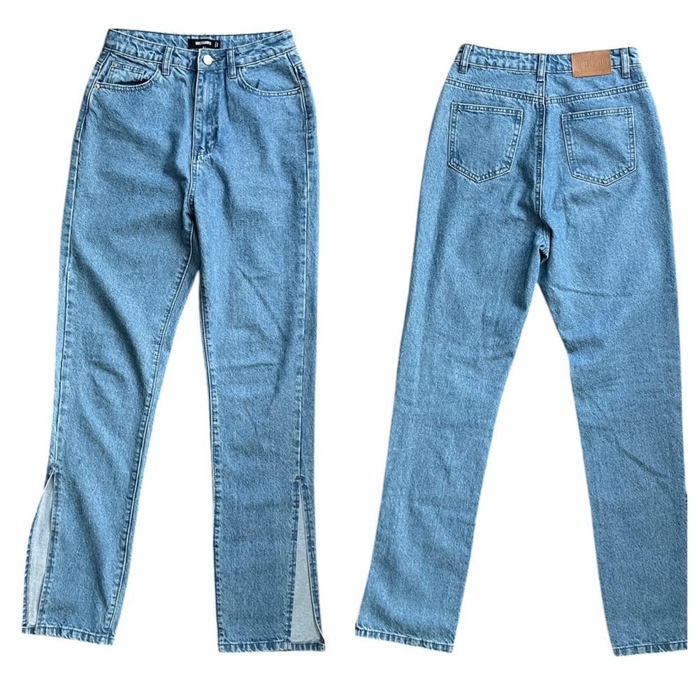 Missguided Straight Leg High Rise Jeans with Slit Hem